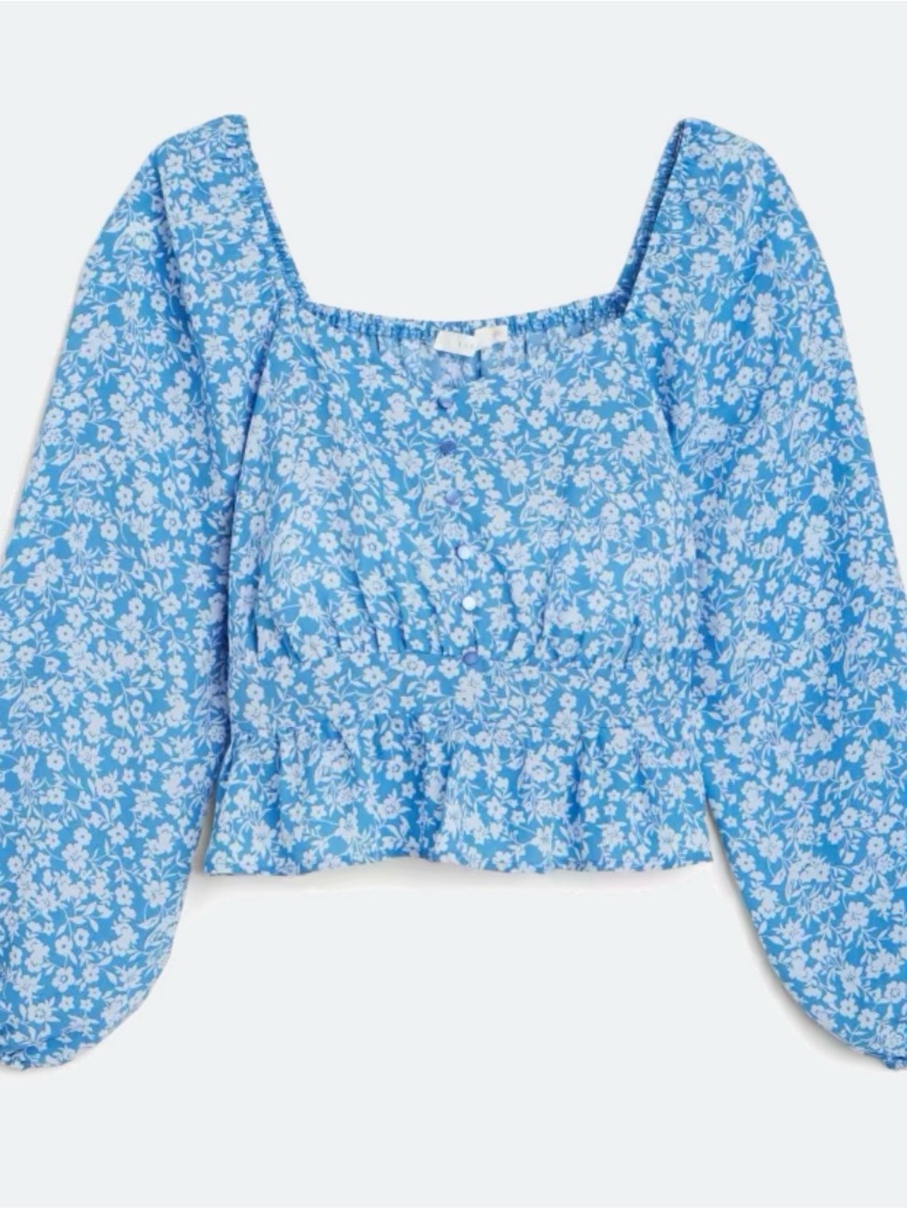 Lush Blue Floral Square-Neck Peplum Top